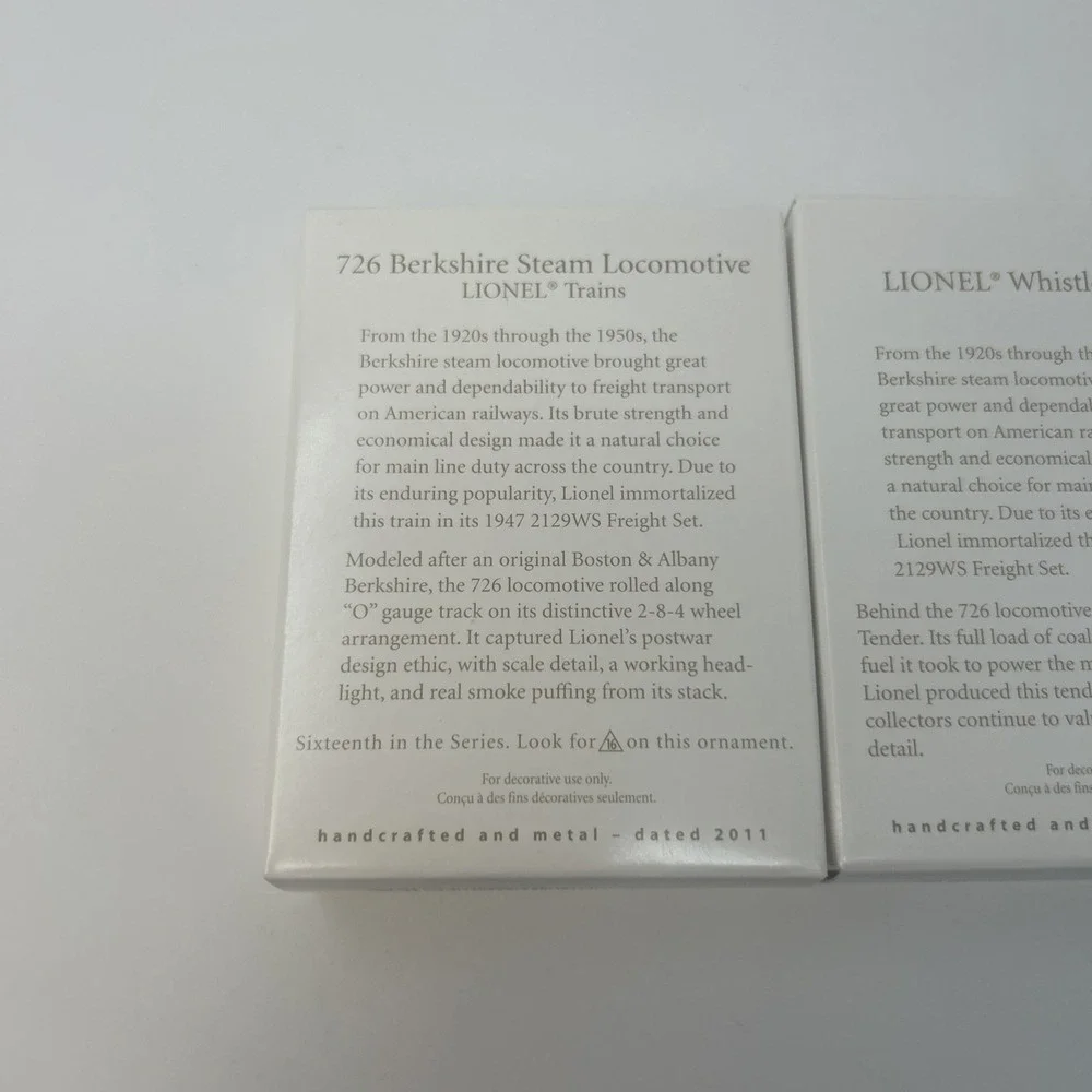 2011 Hallmark Keepsake Lionel 726 Berkshire Locomotive Tender Caboose Set of 3